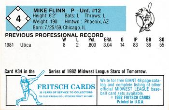 1982 Fritsch Madison Muskies #4 Mike Flinn Back