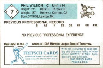 1982 Fritsch Waterloo Indians #7 Phil Wilson Back