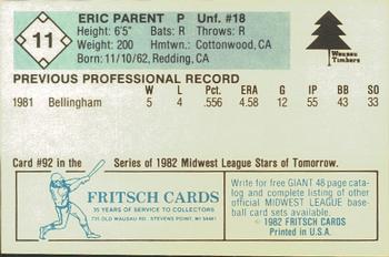1982 Fritsch Wausau Timbers #11 Eric Parent Back