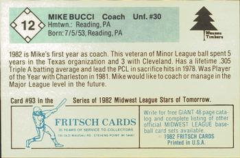 1982 Fritsch Wausau Timbers #12 Mike Bucci Back