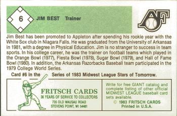 1983 Fritsch Appleton Foxes #6 Jim Best Back