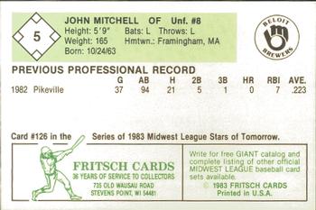1983 Fritsch Beloit Brewers #5 John Mitchell Back