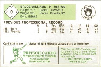 1983 Fritsch Beloit Brewers #9 Bruce Williams Back