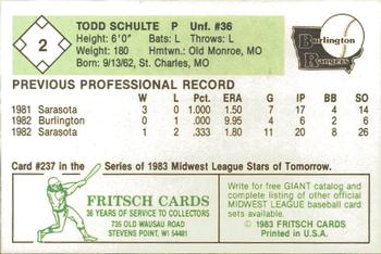 1983 Fritsch Burlington Rangers #2 Todd Schulte Back
