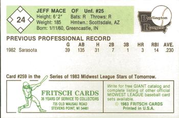 1983 Fritsch Burlington Rangers #24 Jeff Mace Back