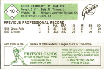 1983 Fritsch Clinton Giants #10 Gene Lambert Back