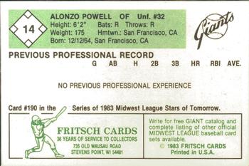 1983 Fritsch Clinton Giants #14 Alonzo Powell Back