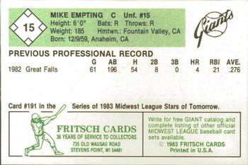 1983 Fritsch Clinton Giants #15 Mike Empting Back