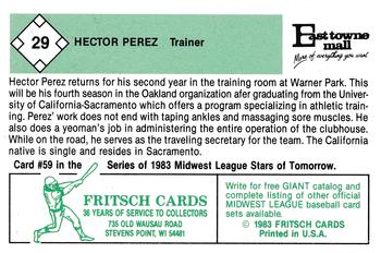 1983 Fritsch Madison Muskies #29 Hector Perez Back