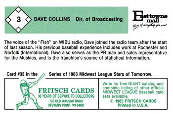 1983 Fritsch Madison Muskies #3 Dave Collins Back