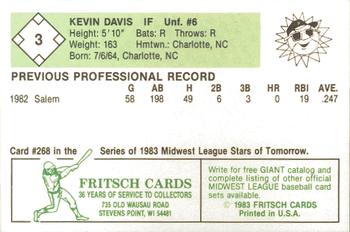 1983 Fritsch Peoria Suns #3 Kevin Davis Back