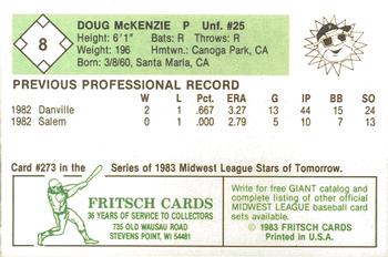 1983 Fritsch Peoria Suns #8 Doug McKenzie Back