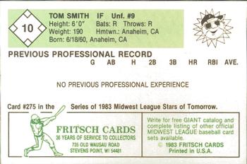 1983 Fritsch Peoria Suns #10 Tom Smith Back