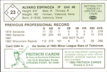 1983 Fritsch Visalia Oaks #23 Alvaro Espinoza Back