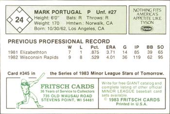 1983 Fritsch Visalia Oaks #24 Mark Portugal Back