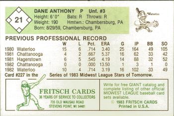 1983 Fritsch Waterloo Indians #21 Dane Anthony Back