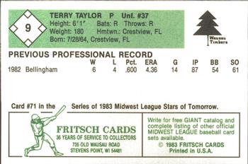 1983 Fritsch Wausau Timbers #9 Terry Taylor Back