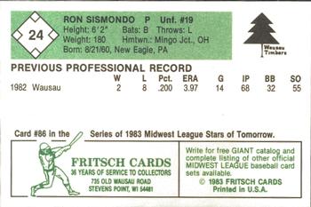 1983 Fritsch Wausau Timbers #24 Ron Sismondo Back