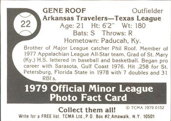 1979 TCMA Arkansas Travelers #22 Gene Roof Back