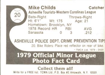 1979 TCMA Asheville Tourists #20 Mike Childs Back