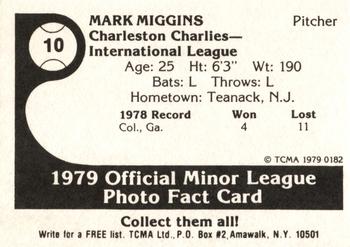 1979 TCMA Charleston Charlies #10 Mark Miggins Back
