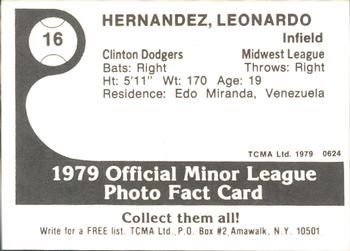 1979 TCMA Clinton Dodgers #16 Leonardo Hernandez Back