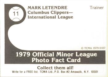 1979 TCMA Columbus Clippers #11 Mark Letendre Back