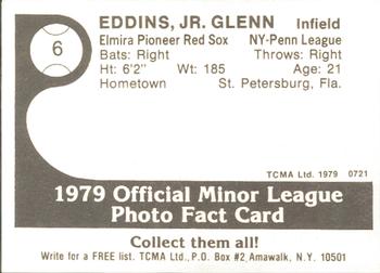 1979 TCMA Elmira Pioneer Red Sox #6 Glenn Eddins  Back