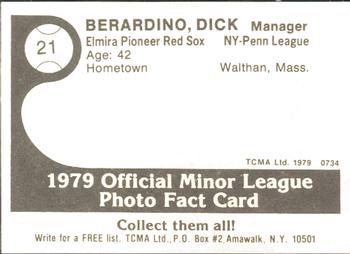 1979 TCMA Elmira Pioneer Red Sox #21 Dick Berardino Back