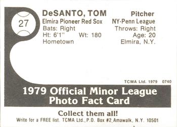 1979 TCMA Elmira Pioneer Red Sox #27 Tom DeSanto Back