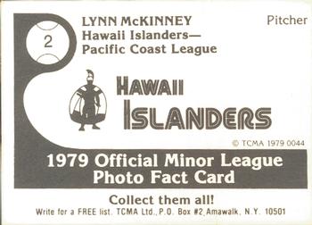 1979 TCMA Hawaii Islanders #2 Lynn McKinney Back