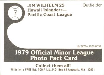 1979 TCMA Hawaii Islanders #7 Jim Wilhelm Back