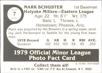 1979 TCMA Holyoke Millers #7 Mark Schuster Back