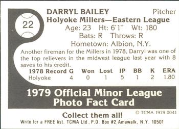 1979 TCMA Holyoke Millers #22 Daryl Bailey Back