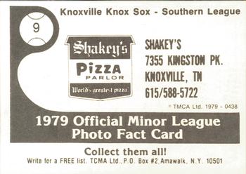 1979 TCMA Knoxville Knox Sox #9 Donn Seidholz Back