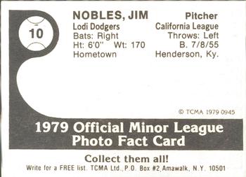 1979 TCMA Lodi Dodgers #10 Jim Nobles Back