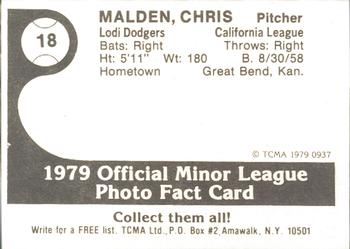 1979 TCMA Lodi Dodgers #18 Chris Malden Back