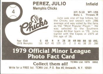 1979 TCMA Memphis Chicks #4 Julio Perez Back