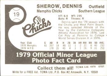 1979 TCMA Memphis Chicks #19 Dennis Sherow Back