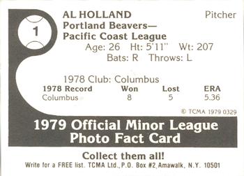1979 TCMA Portland Beavers #1 Al Holland Back