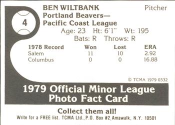 1979 TCMA Portland Beavers #4 Ben Wiltbank Back