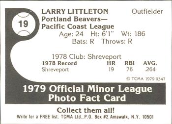 1979 TCMA Portland Beavers #19 Larry Littleton Back