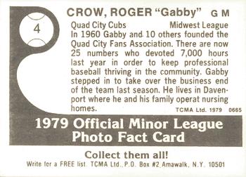 1979 TCMA Quad City Cubs #4 Roger Crow Back