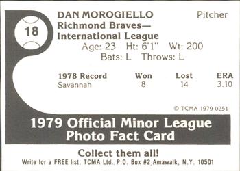 1979 TCMA Richmond Braves #18 Dan Morogiello Back