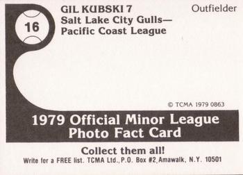 1979 TCMA Salt Lake City Gulls #16 Gil Kubski Back
