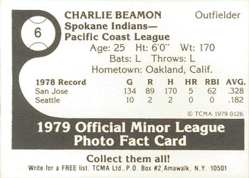 1979 TCMA Spokane Indians #6 Charlie Beamon Back