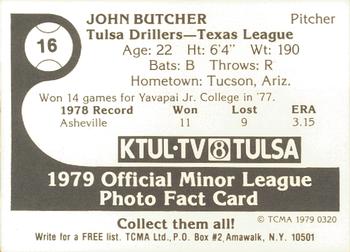 1979 TCMA Tulsa Drillers #16 John Butcher Back