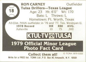 1979 TCMA Tulsa Drillers #18 Ron Carney Back