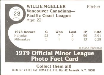 1979 TCMA Vancouver Canadians #23b Willie Mueller Back