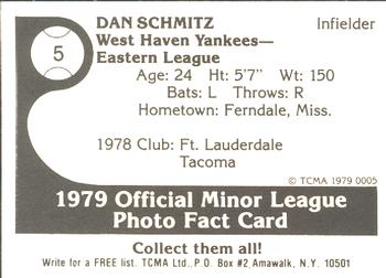 1979 TCMA West Haven Yankees #5 Dan Schmitz Back